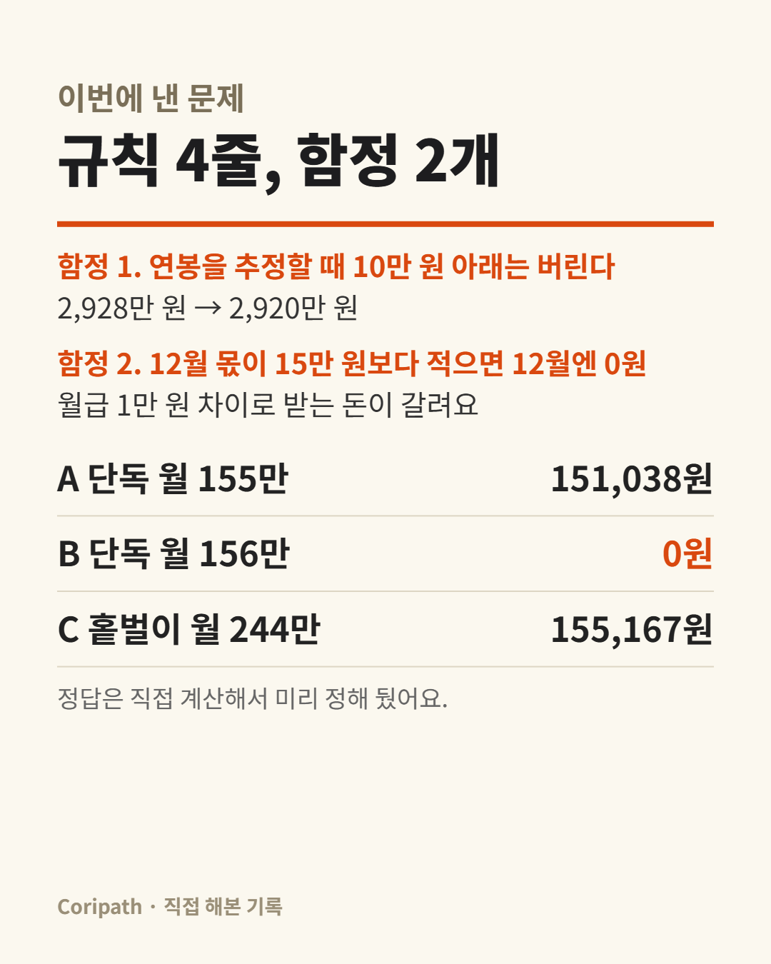 규칙 4줄과 함정 2개, 정답