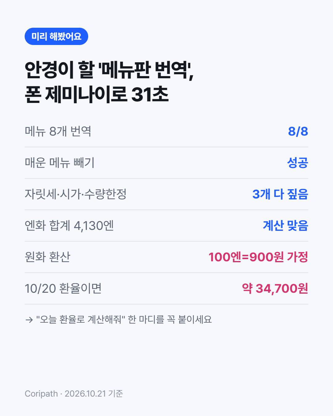 메뉴판 번역 결과 요약