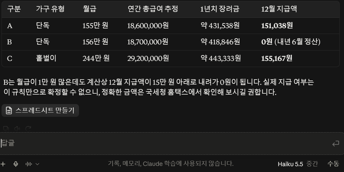 하이쿠 5.5 결과 표: A 151,038원, B 0원, C 155,167원